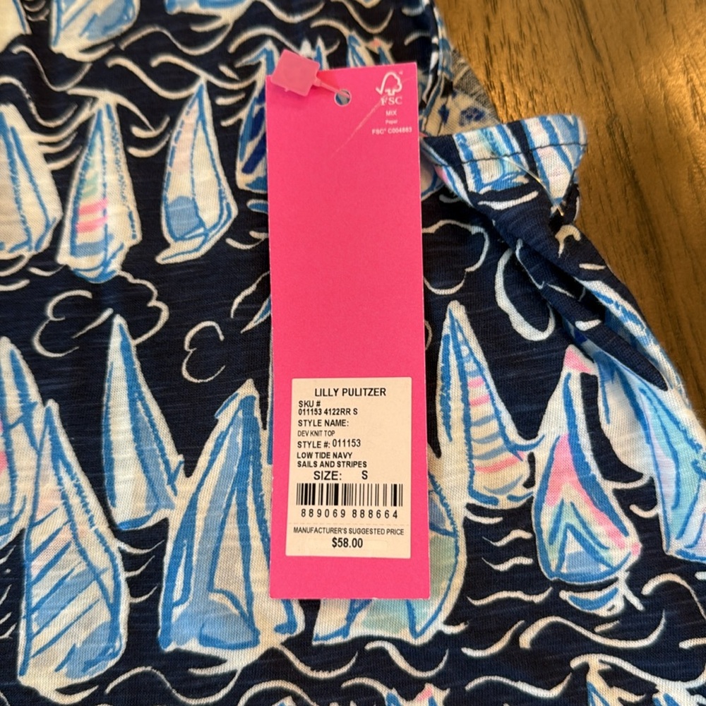 Lilly Pulitzer Low Tide Navy Blue Sails and Stripes Split Neck Tank Top NWT S - Picture 6 of 10